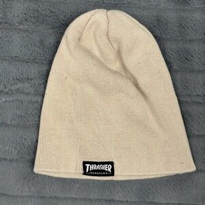 Thrasher Magazine Skate and Destroy Beanie Tan Ribbed Knit Hat Mens OSFA